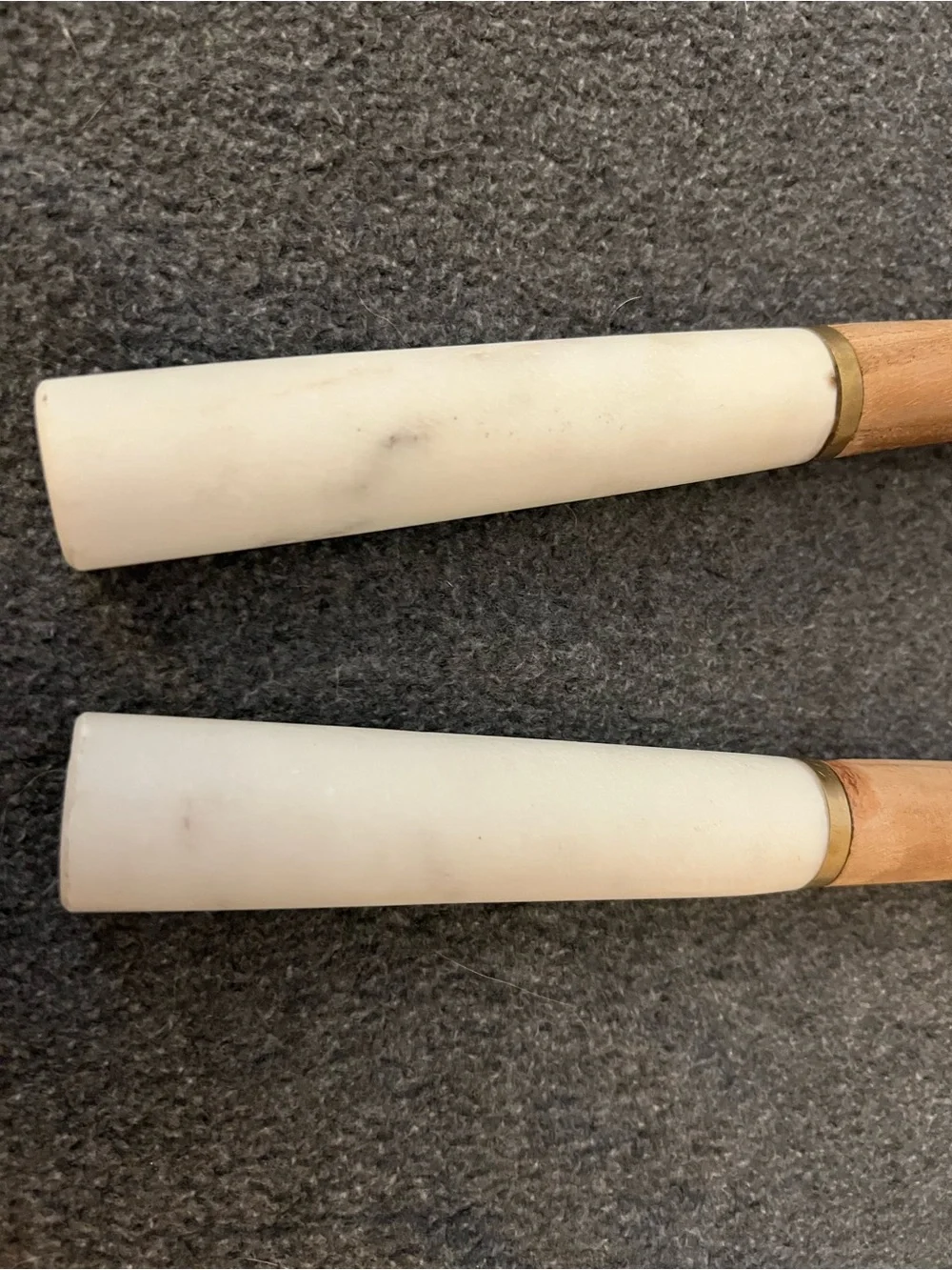 Wooden Salad Servers with White marble Handles - set of 2